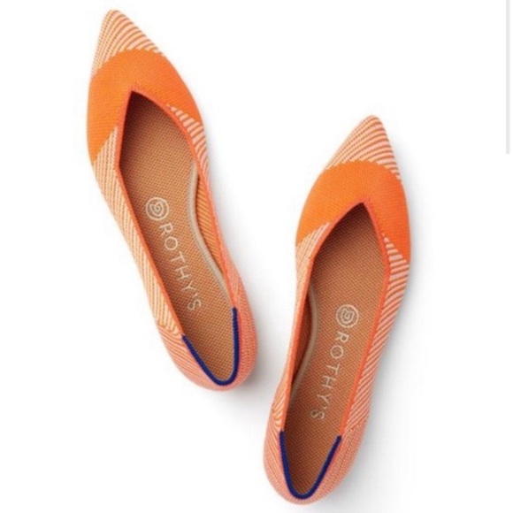 Rothy’s Point Sherbet Orange Cream‎ Stripe Flats sz 6.5 Shoes Women’s Summer - Picture 1 of 12